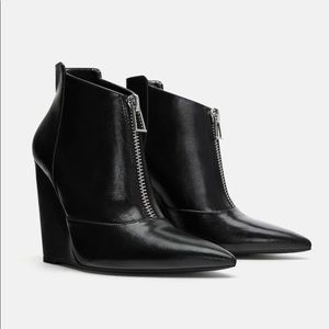 GORGEOUS Zara Leather Wedge Ankle Booties with Front Zipper Detail